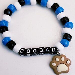 Handmade Beaded Dark Turquoise White Black Dog Dad Paw Charm Bracelet